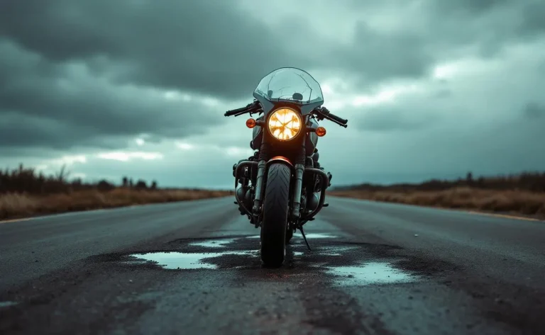 Une Moto Guzzi V85 TT immobilisée, illustrant une situation de détresse.