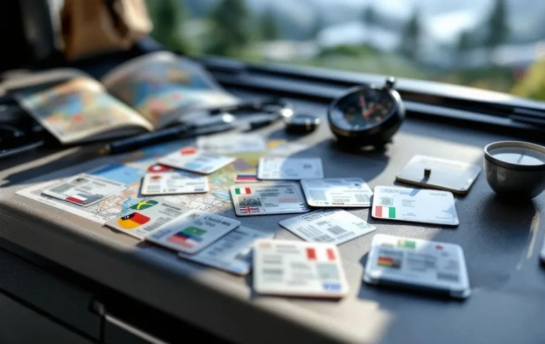 Un permis de conduire posé sur une carte du monde, suggérant un voyage.