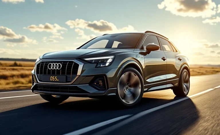 Audi Q2 en mouvement sur une route, alliant modernité et sophistication.