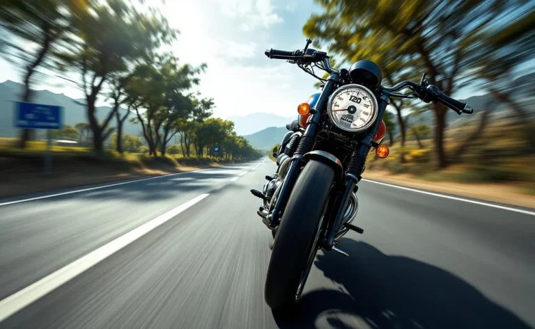 Un Interceptor 650 file à toute allure sur une route dégagée, illustrant la puissance de la moto.