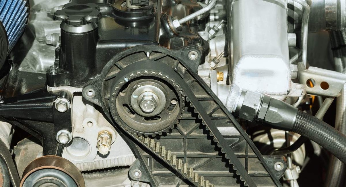 Courroie de distribution et pignon de vilebrequin sur moteur de vehicule